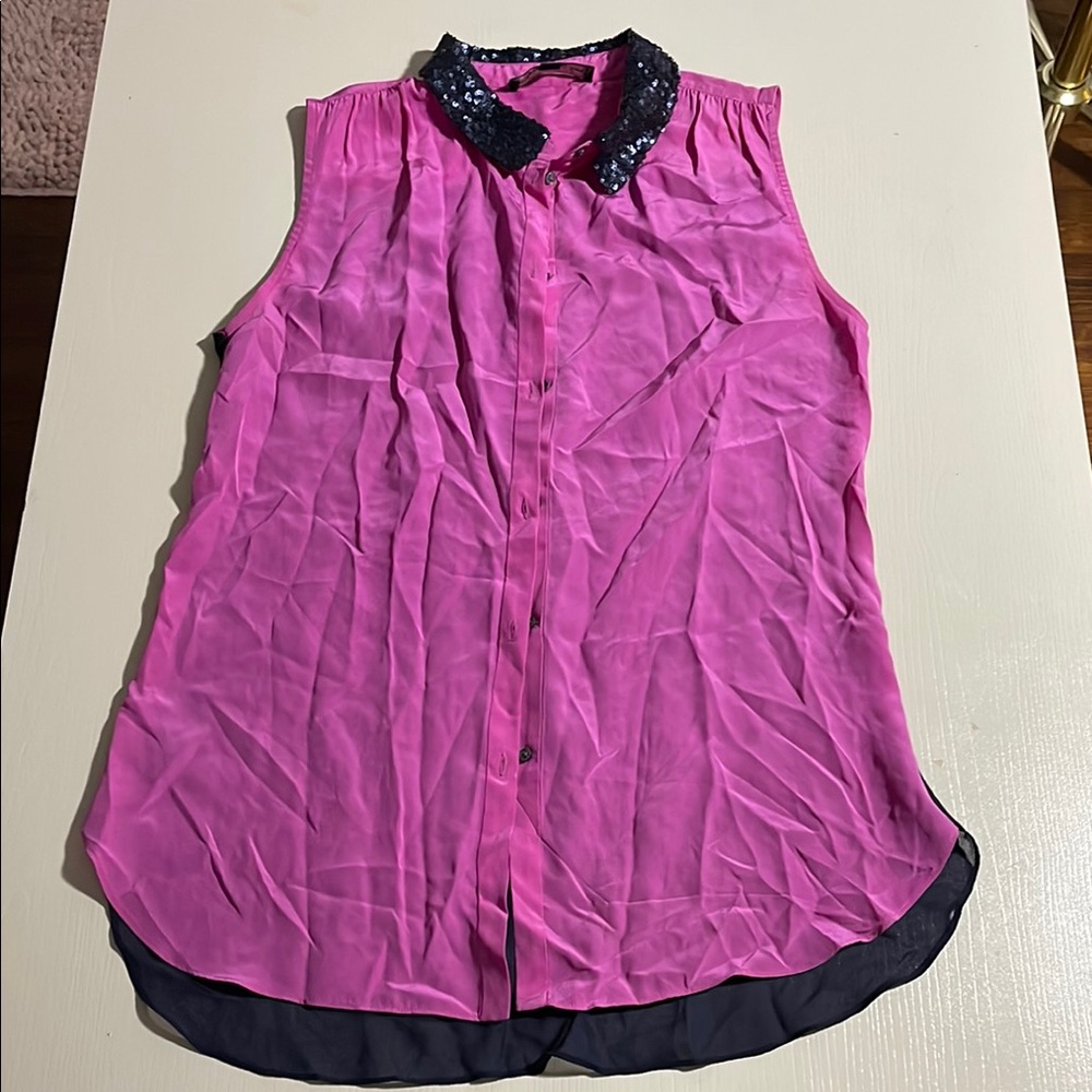 Elizabeth & James Pink Sleeveless Navy Sequin Collar- Size Medium